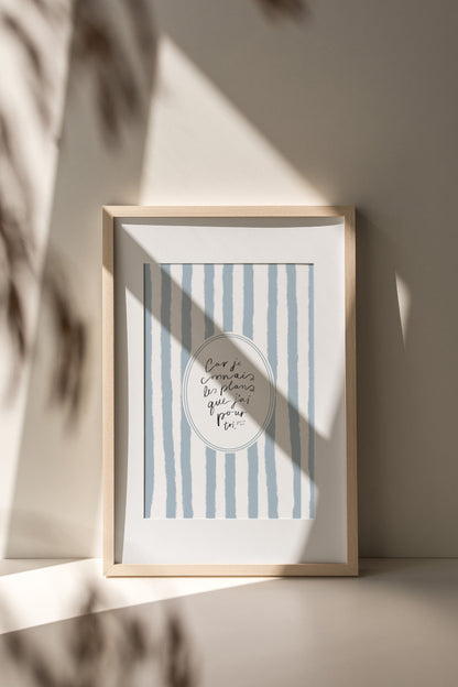 Affiche « Car je connais les plans que j’ai pour toi » – Jérémie 29:11