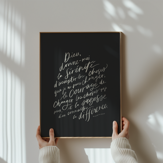 La Prière de Sérénité / Noir ~ Affiche numérique