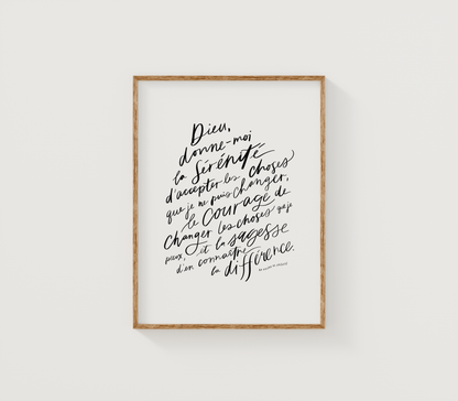 La Prière de Sérénité / Blanc ~ Affiche numérique